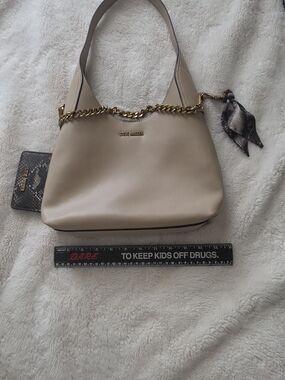 Steve Madden Beige Chain-Accent Shoulder Bag